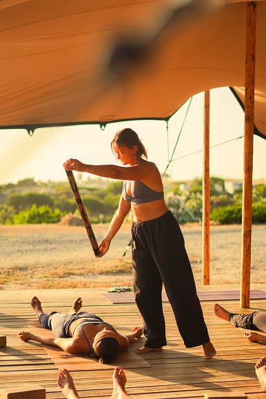 Yoga practice inside the Dreamsea Portugal Alentejo shala