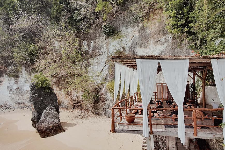Oceanfront yoga shala at Dreamsea Bali Uluwatu beside the beach cliffs
