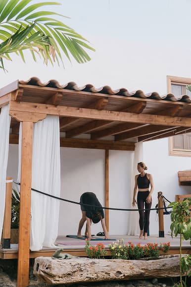 Guests preparing for yoga practice on the outdoor deck at Dreamsea Gran Canaria