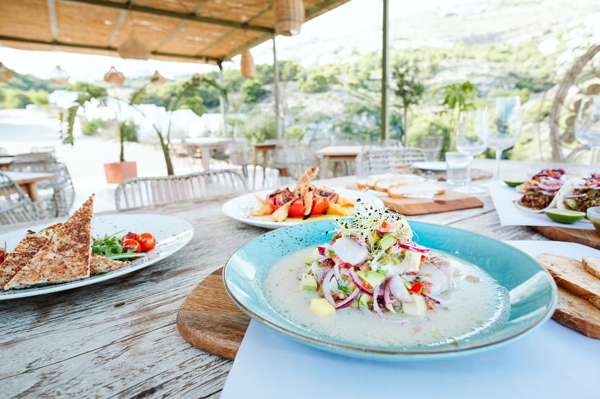 Mediterranean food served on a restaurant table at Dreamsea Mediterranean