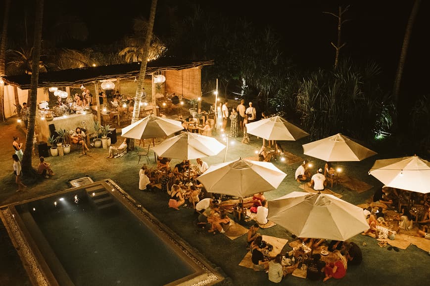 Guests gathered around the pool for an evening barbecue at Dreamsea Sri Lanka